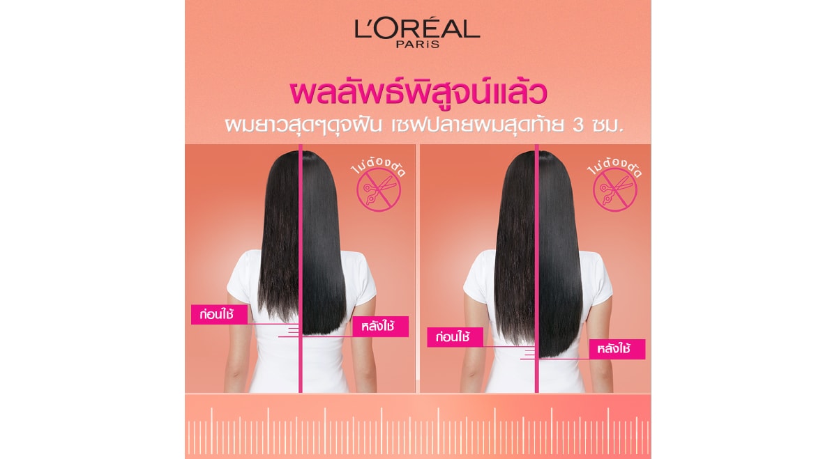 เปรียบเทียบก่อนและหลังใช้ผลิตภัณฑ์เพื่อผมยาวสวยดุจฝัน